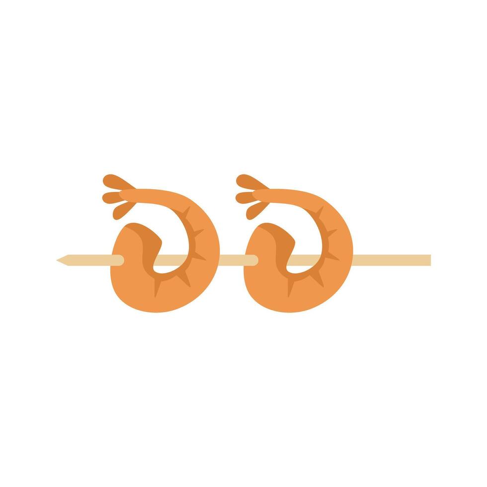 Two grilled shrimps on a wooden skewer vector