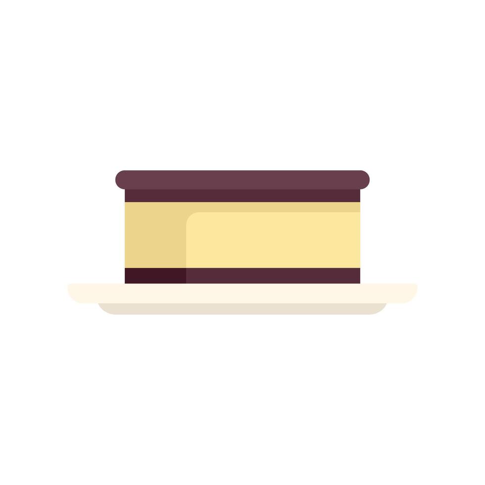 Chocolate cake slice lying on plate icon flat style vector
