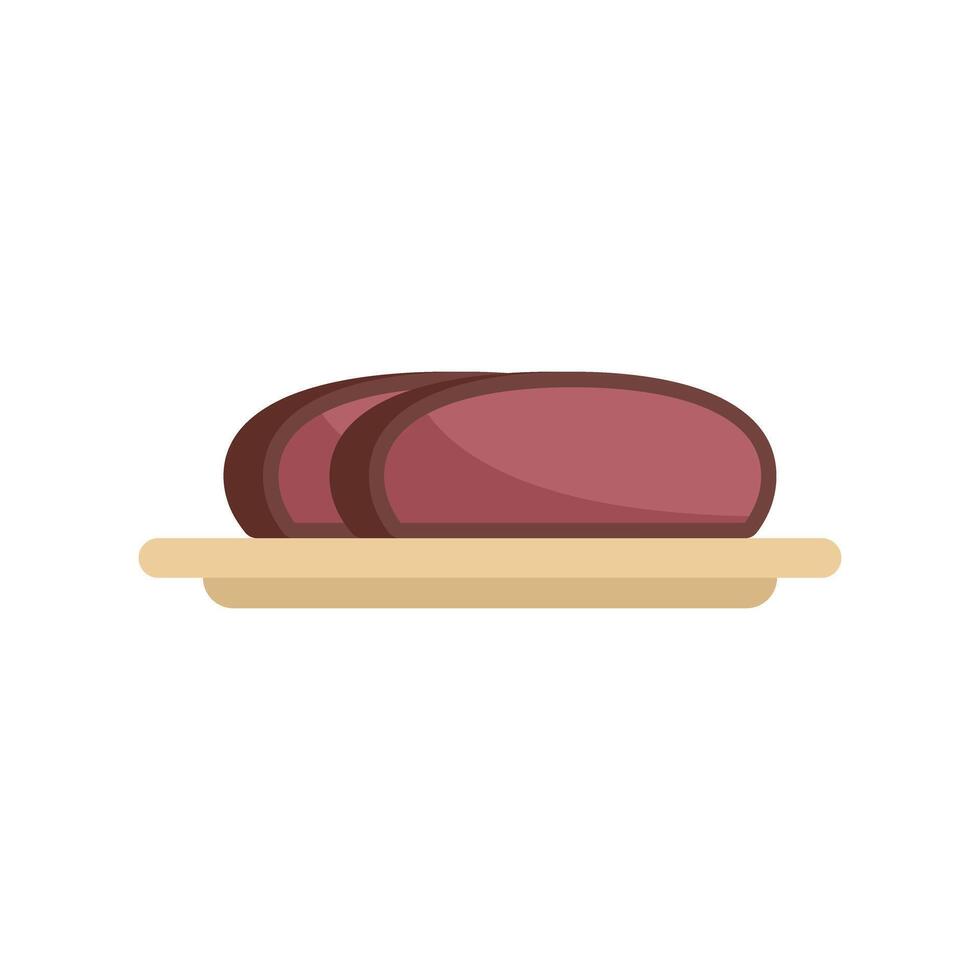 Slices of meat lying on wooden cutting board vector