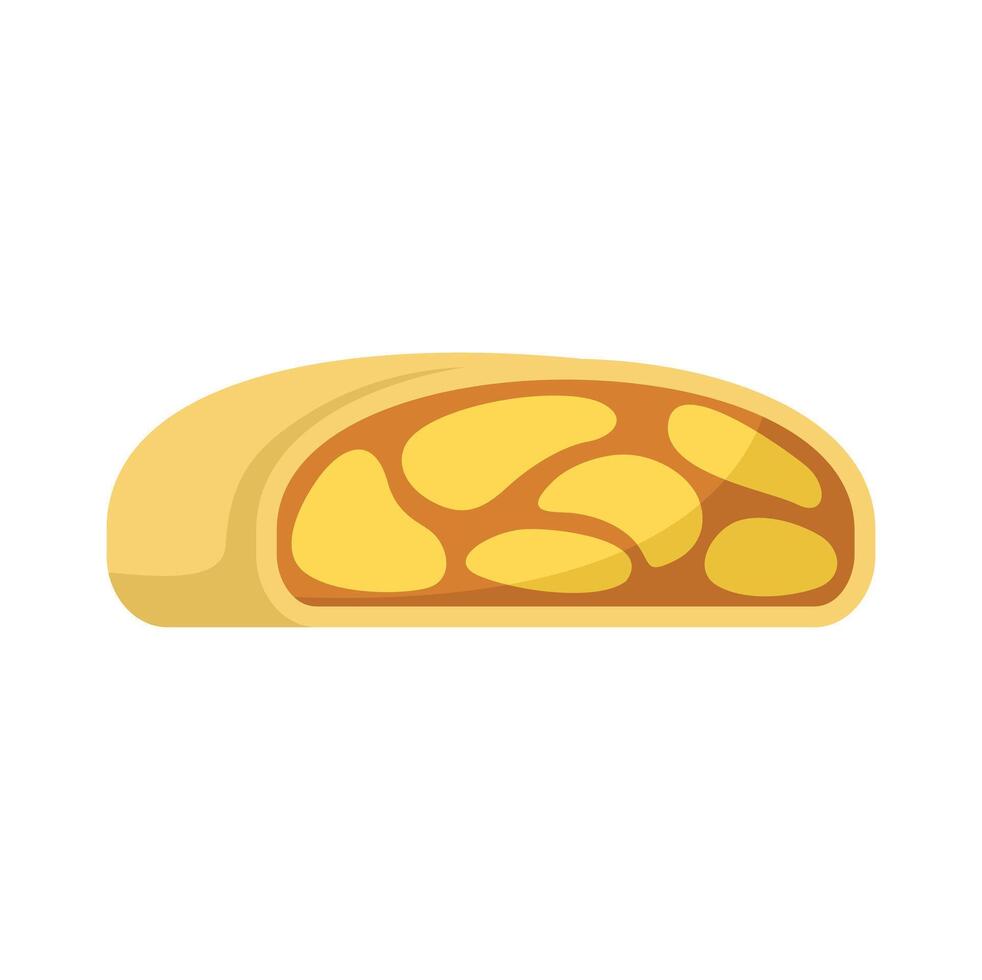 Apple strudel cut in half showing filling icon vector