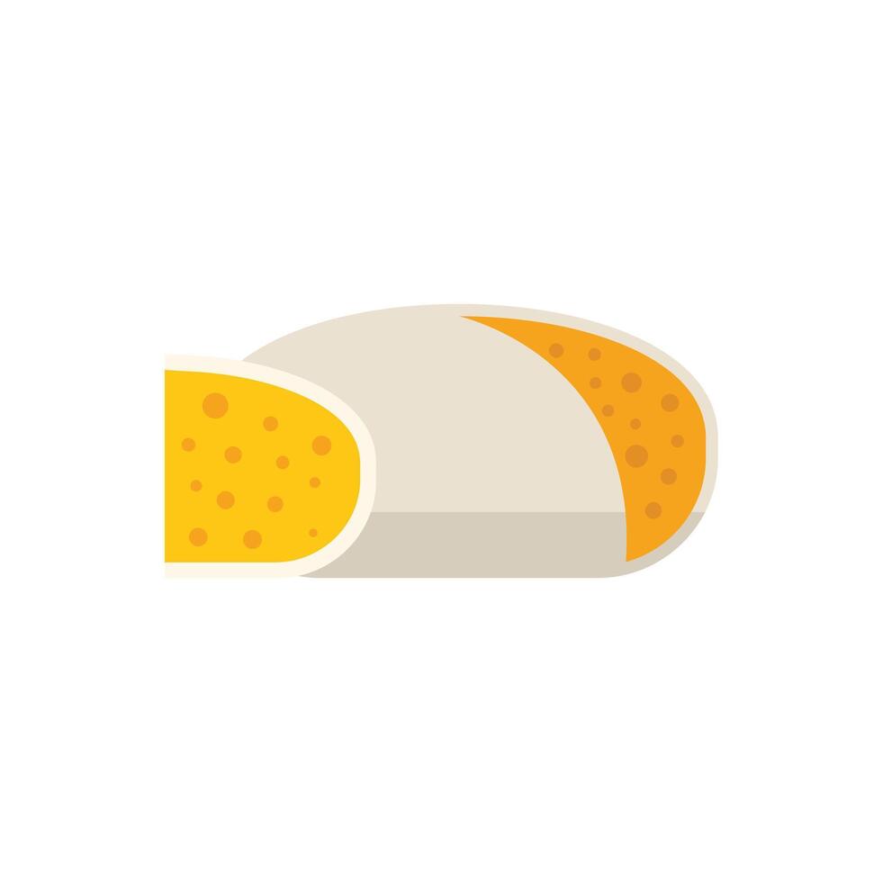 Round loaf of bread with a slice cut off on white background vector