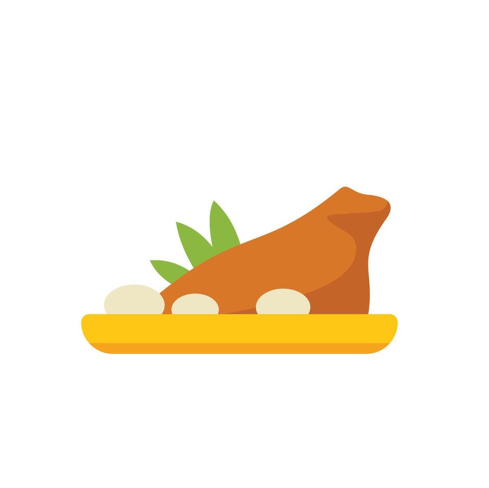 Roasted chicken leg with potatoes serving on plate illustration vector