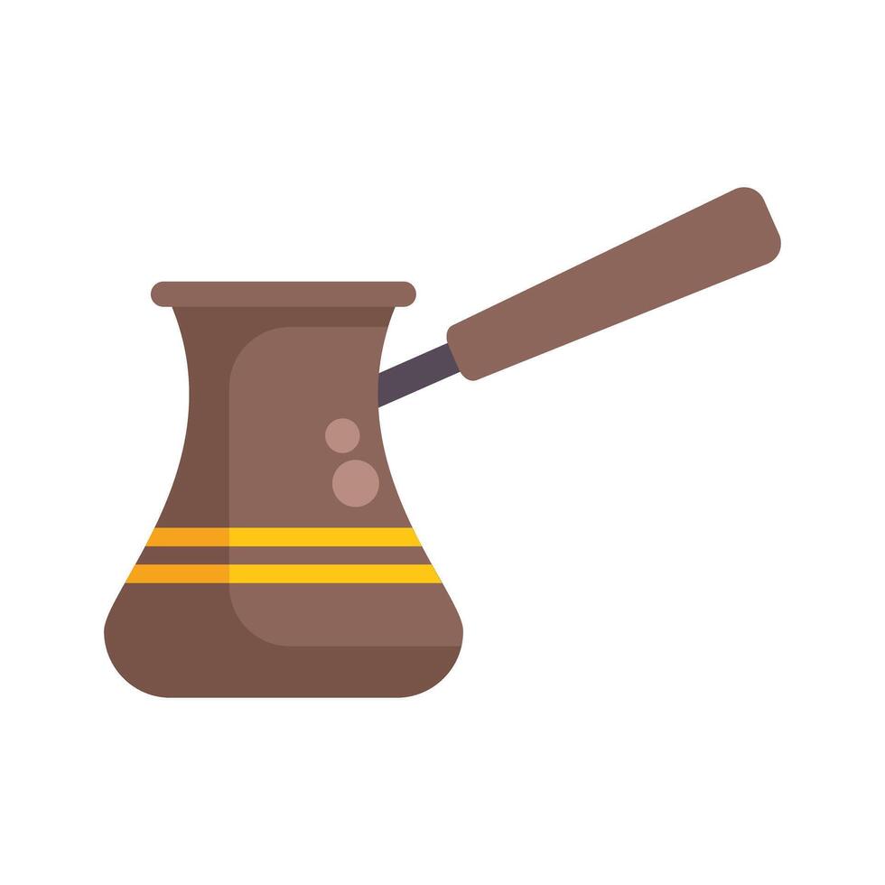 Traditional turkish coffee pot with long wooden handle for brewing on stovetop vector