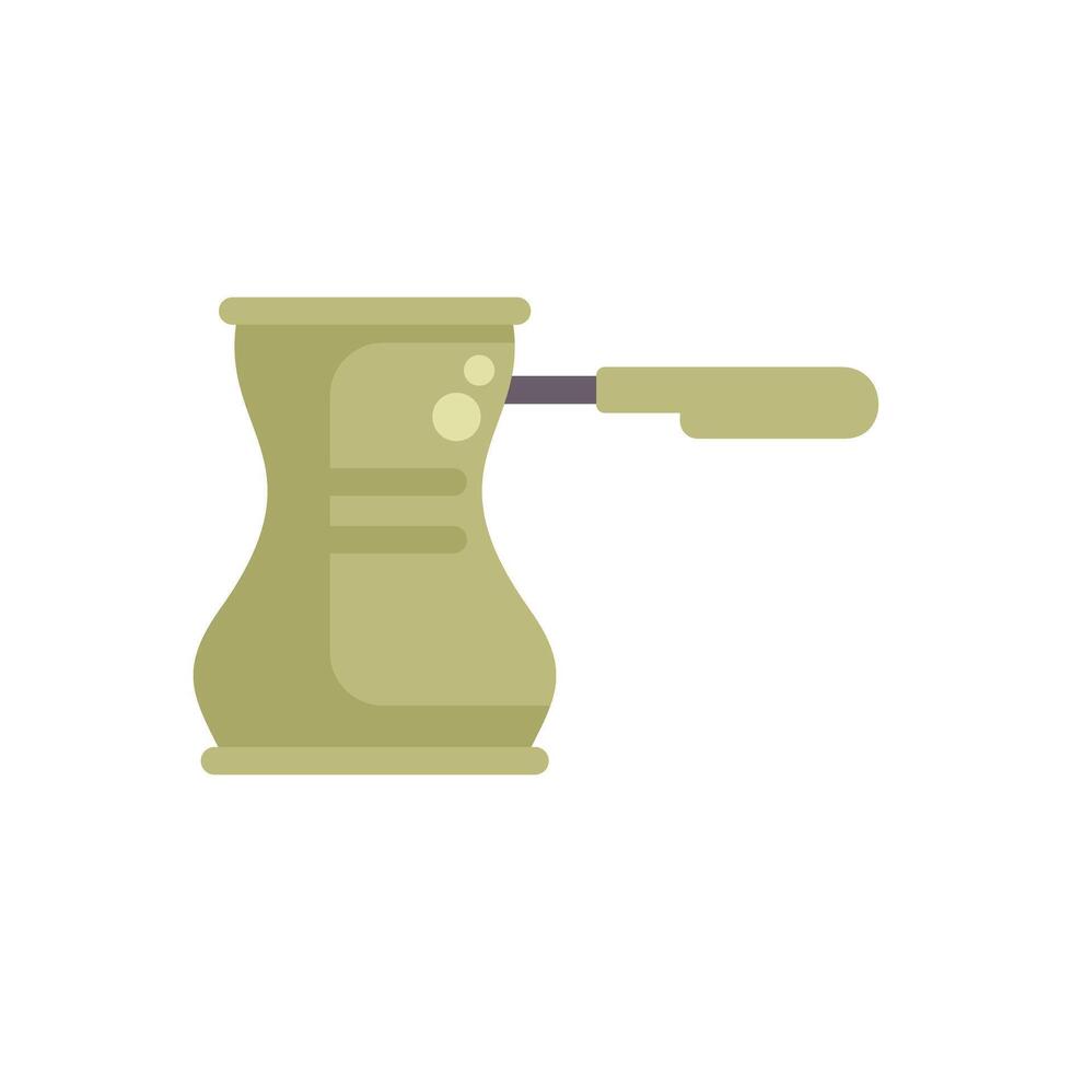 Green cezve with coffee boiling over white background vector
