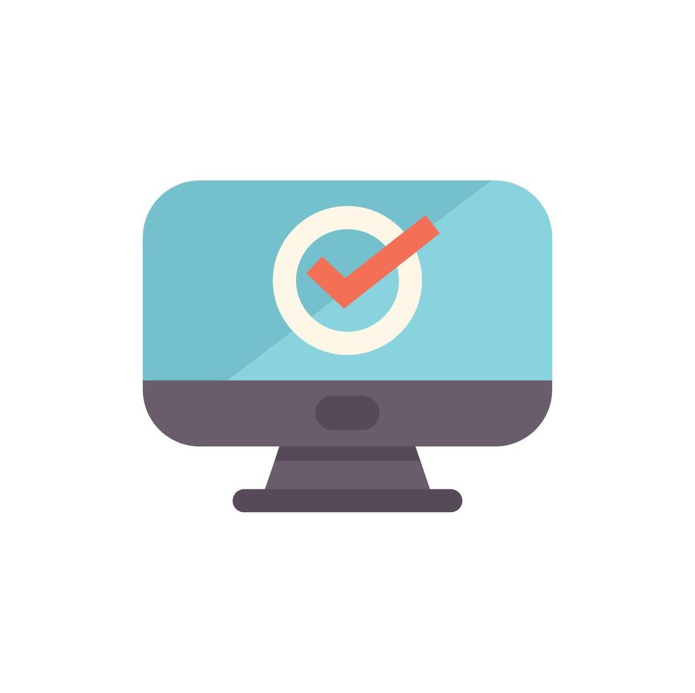 Computer monitor showing check mark icon for correct operation vector