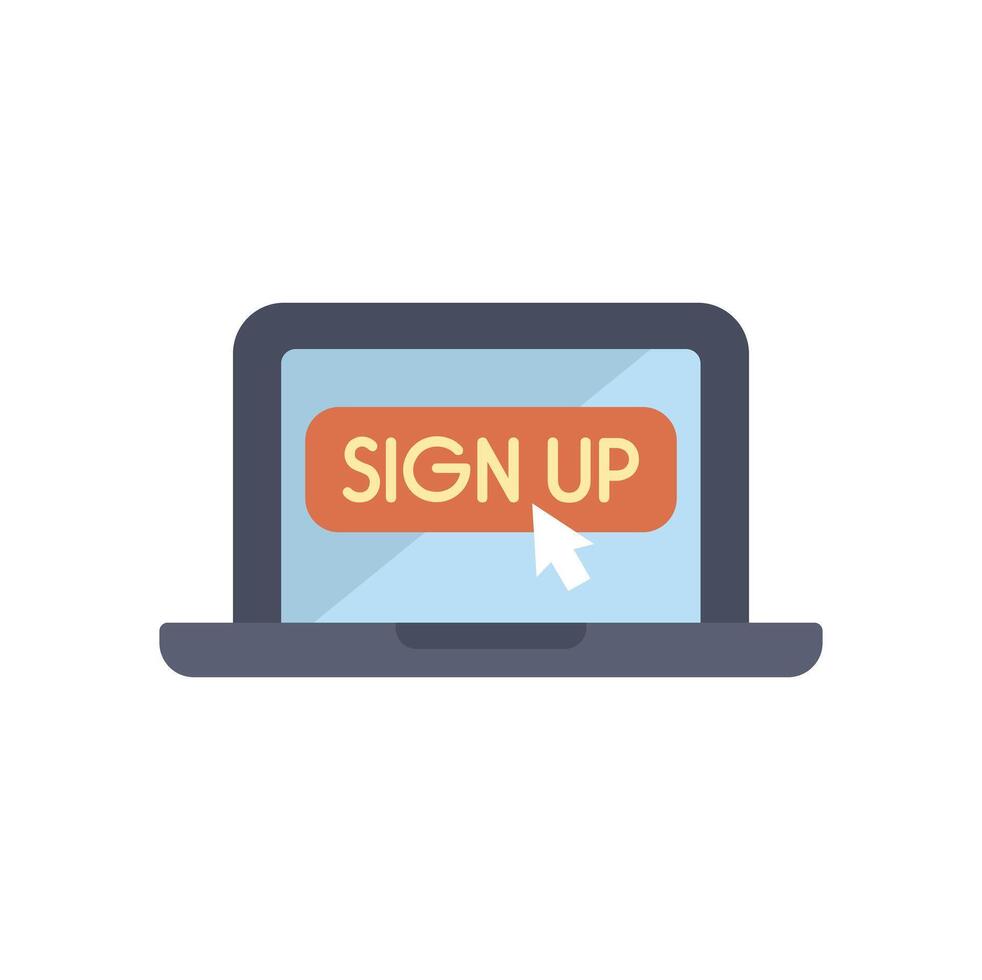 Laptop showing sign up button with mouse cursor clicking on it vector