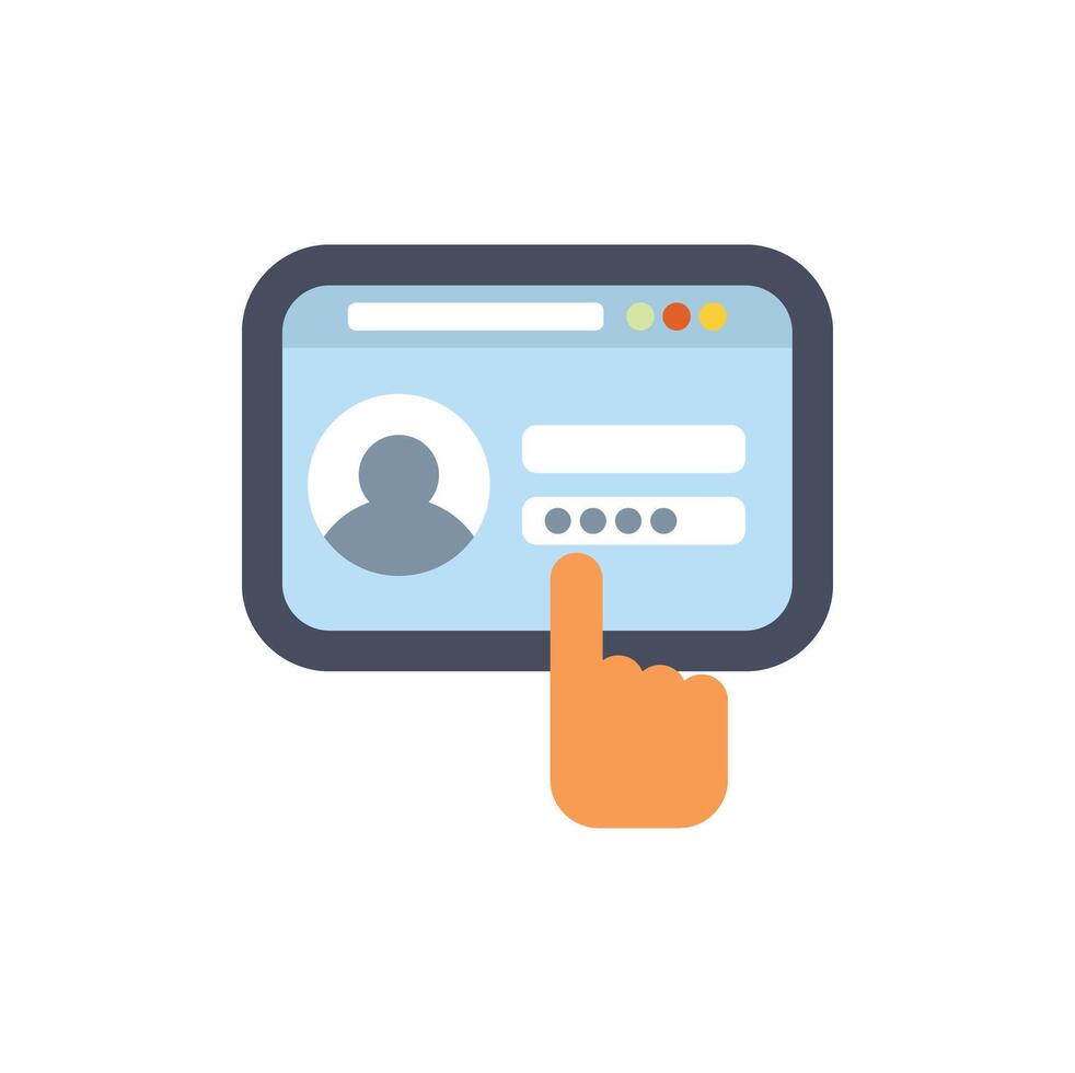 Hand entering password using mobile application for user login vector