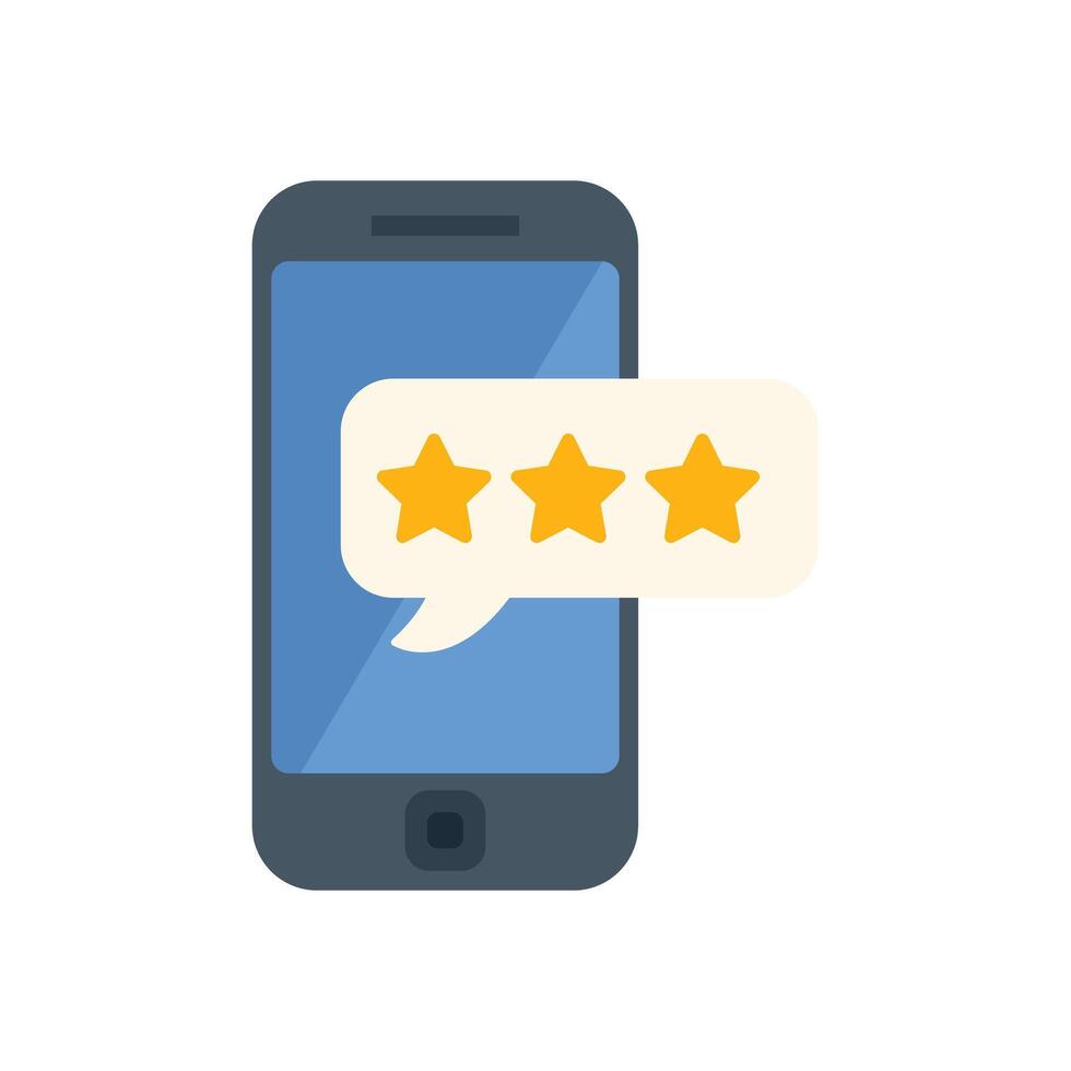 Mobile phone showing five star rating review in speech bubble vector