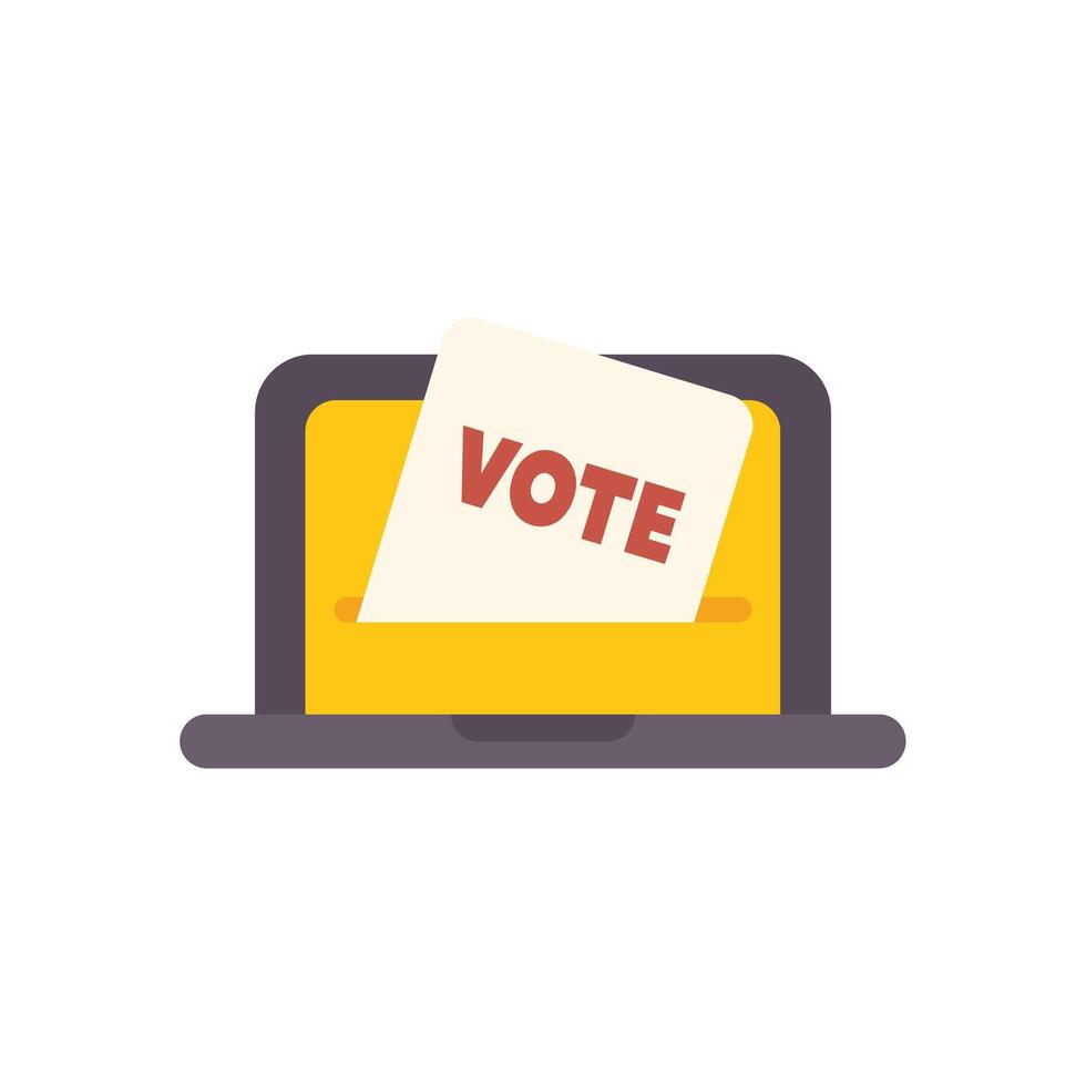 Online voting concept with laptop inserting vote paper in ballot box vector