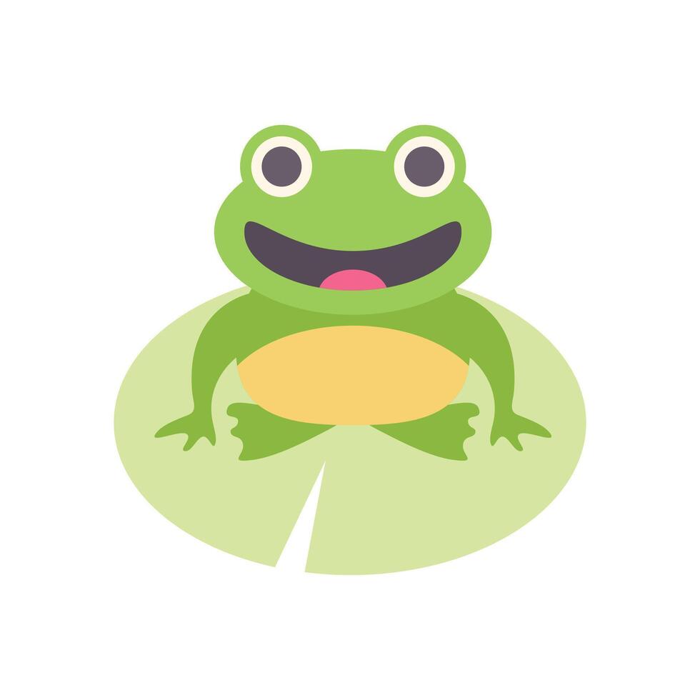 Cute green frog sitting on a water lily pad smiling and happy vector