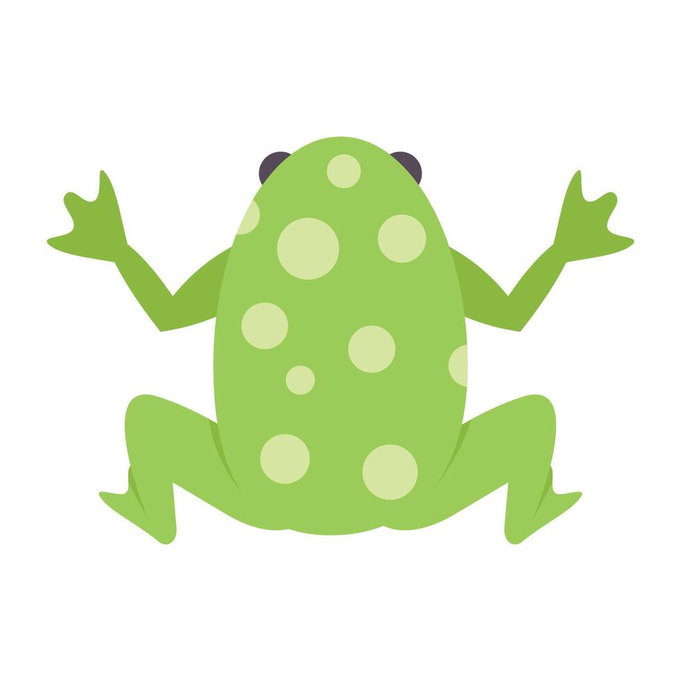 Green frog sitting back view raising arms up vector