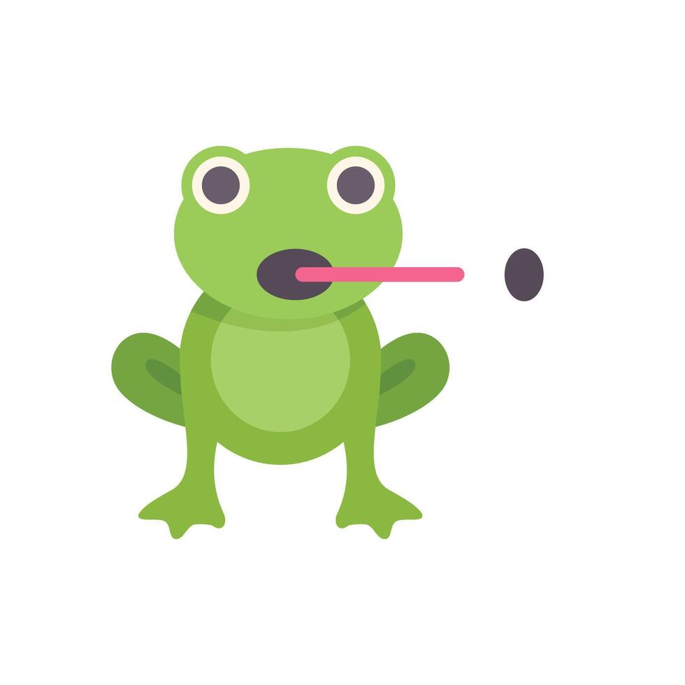 Green frog catching insect with tongue sticking out vector
