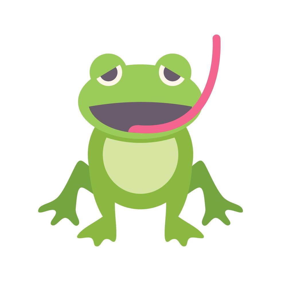Funny green frog licking its mouth with long tongue out vector