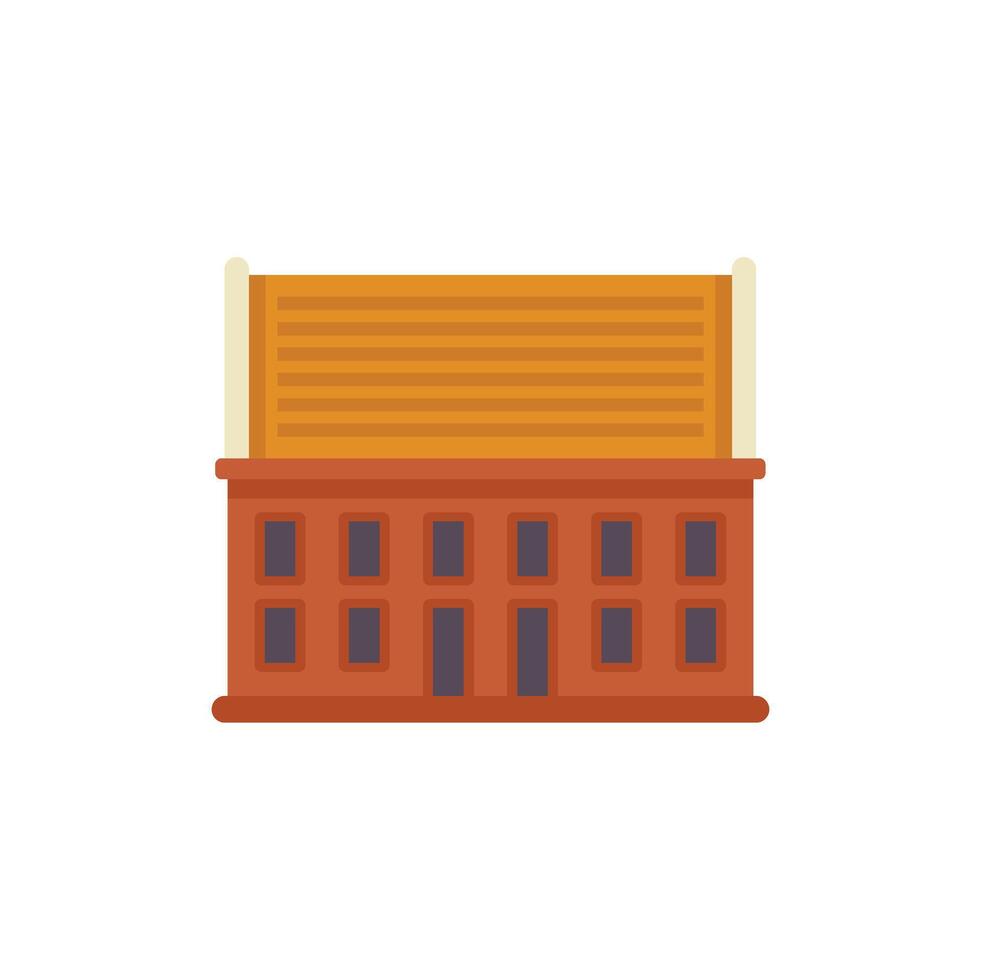 Two story building with large brown roof being constructed with white background vector