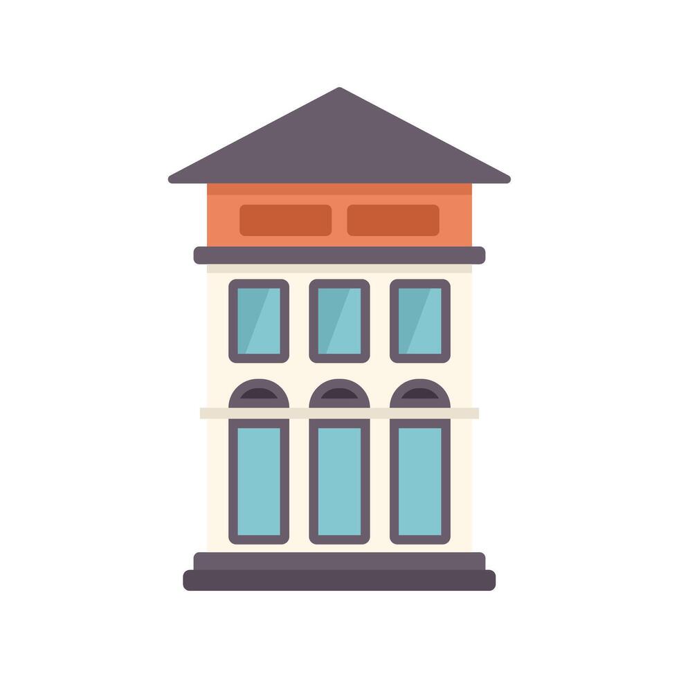 Three story building with attic and arched windows flat icon design vector