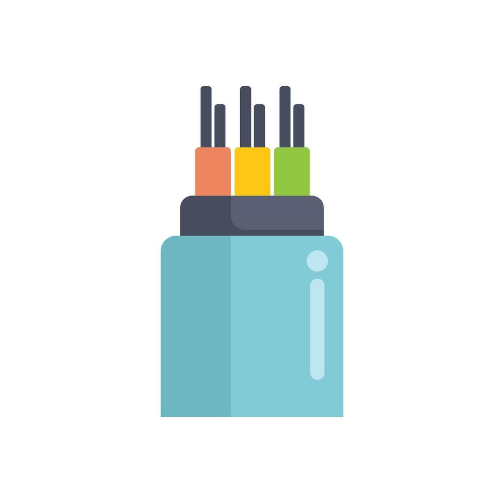 Fiber optic cable transmitting data through wires in flat design vector