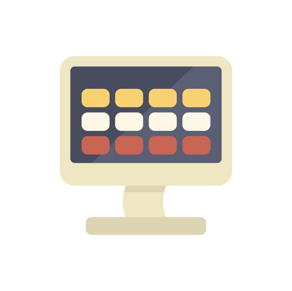 Desktop computer showing spreadsheet software on screen vector