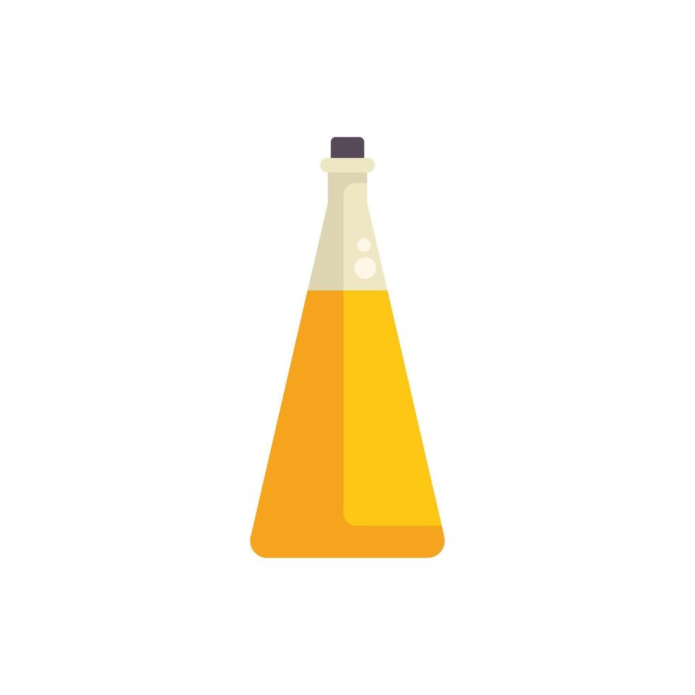 Glass bottle containing orange liquid with bubbles inside on white background vector