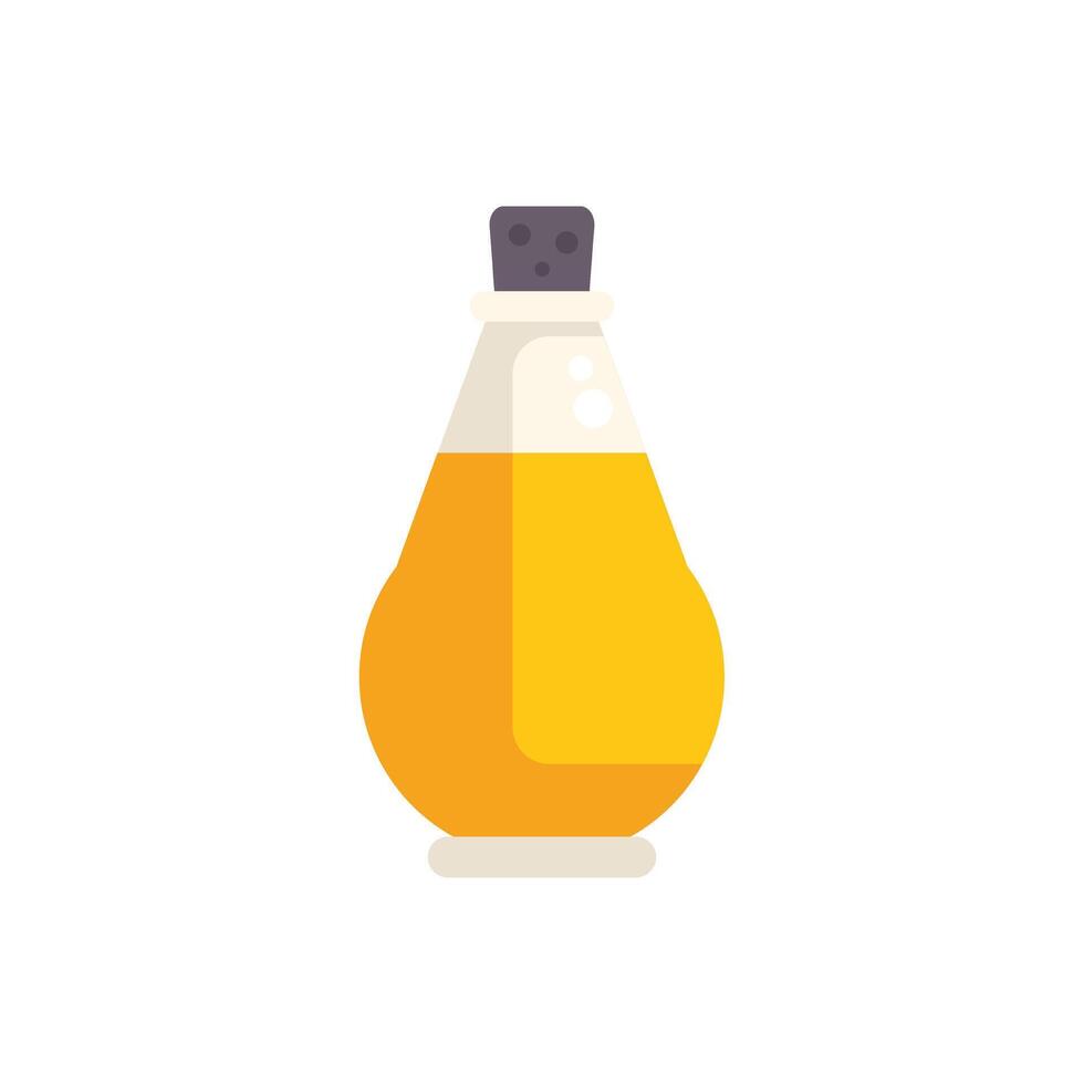 Glass bottle containing bright yellow liquid with cork vector