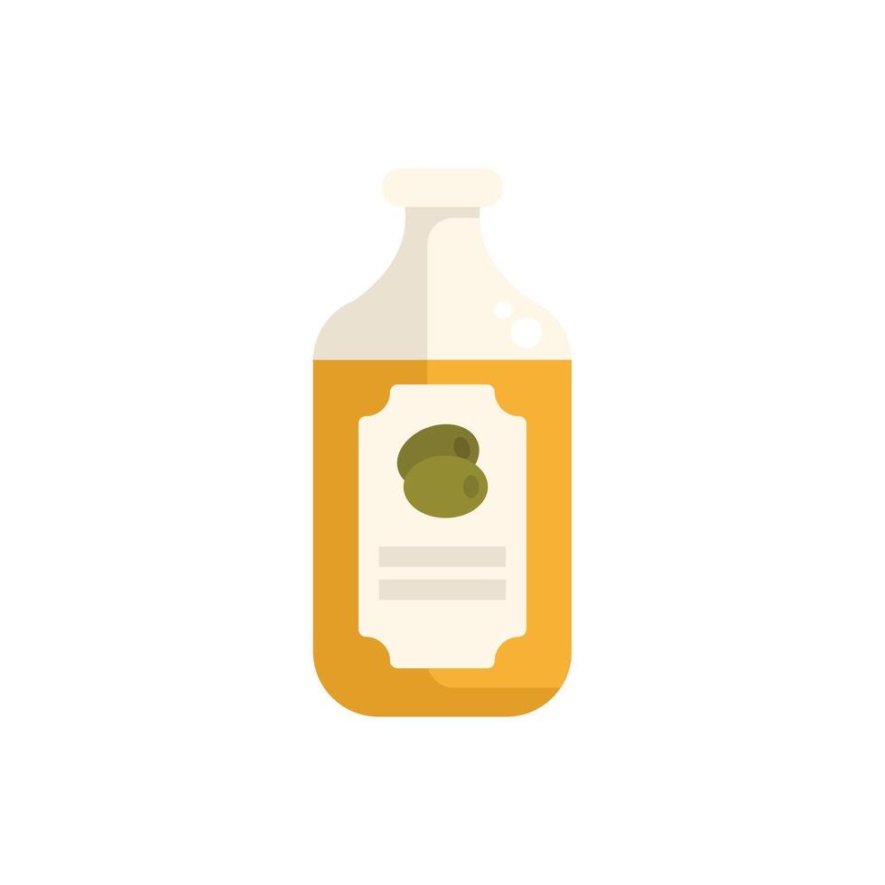 Glass bottle containing olive oil with olives on label illustration vector