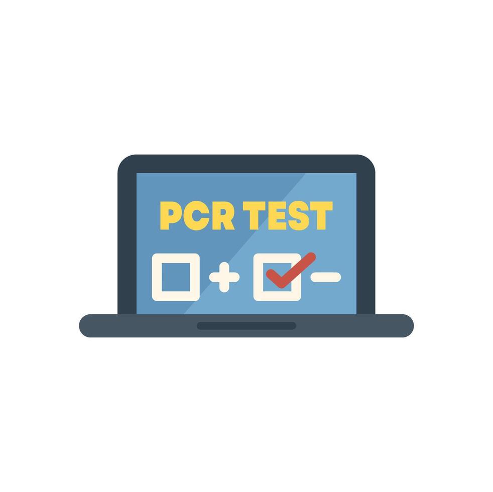 Laptop showing pcr test results with checkmark vector