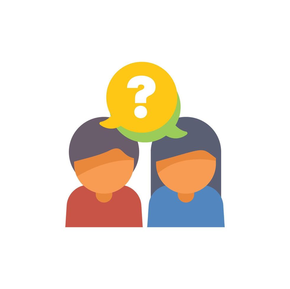People discussing with question mark icon showing asking for help and support vector