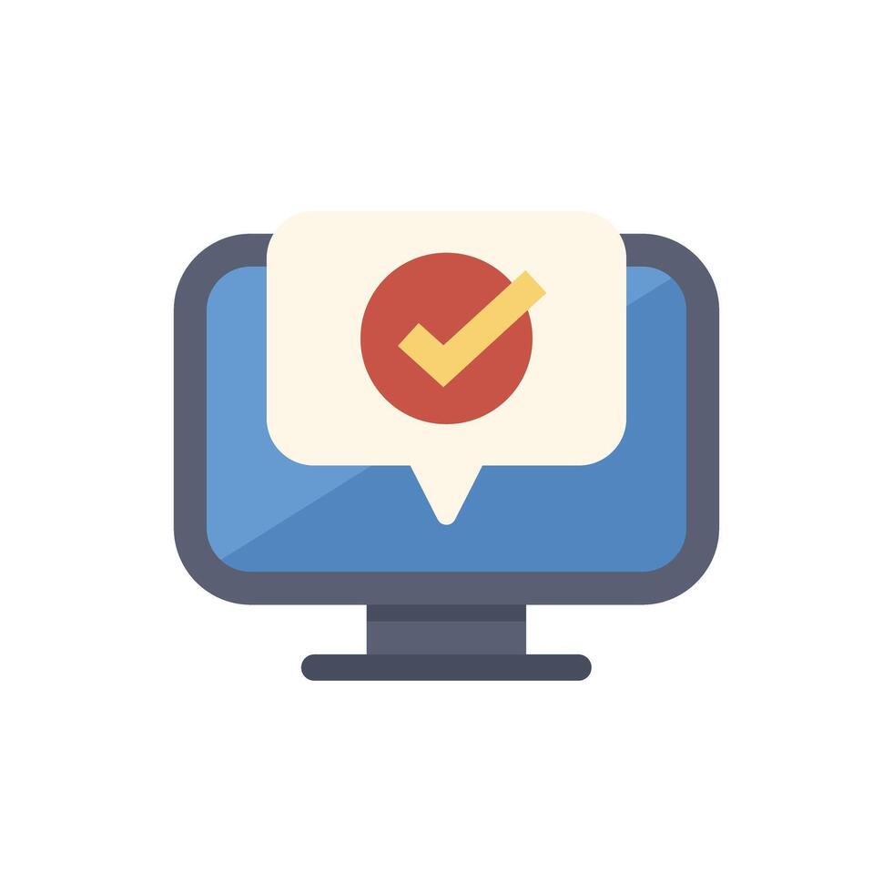 Computer showing check mark notification for online approval vector