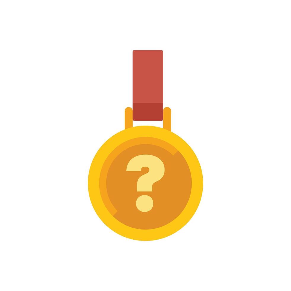 Gold medal with question mark hanging on red ribbon vector
