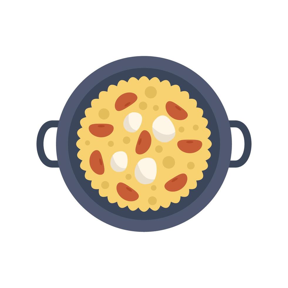 Traditional spanish paella being cooked in a paella pan vector