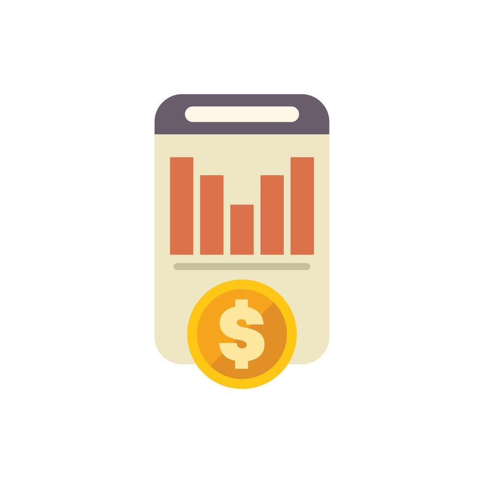 Mobile banking app showing graph and dollar coin icon vector