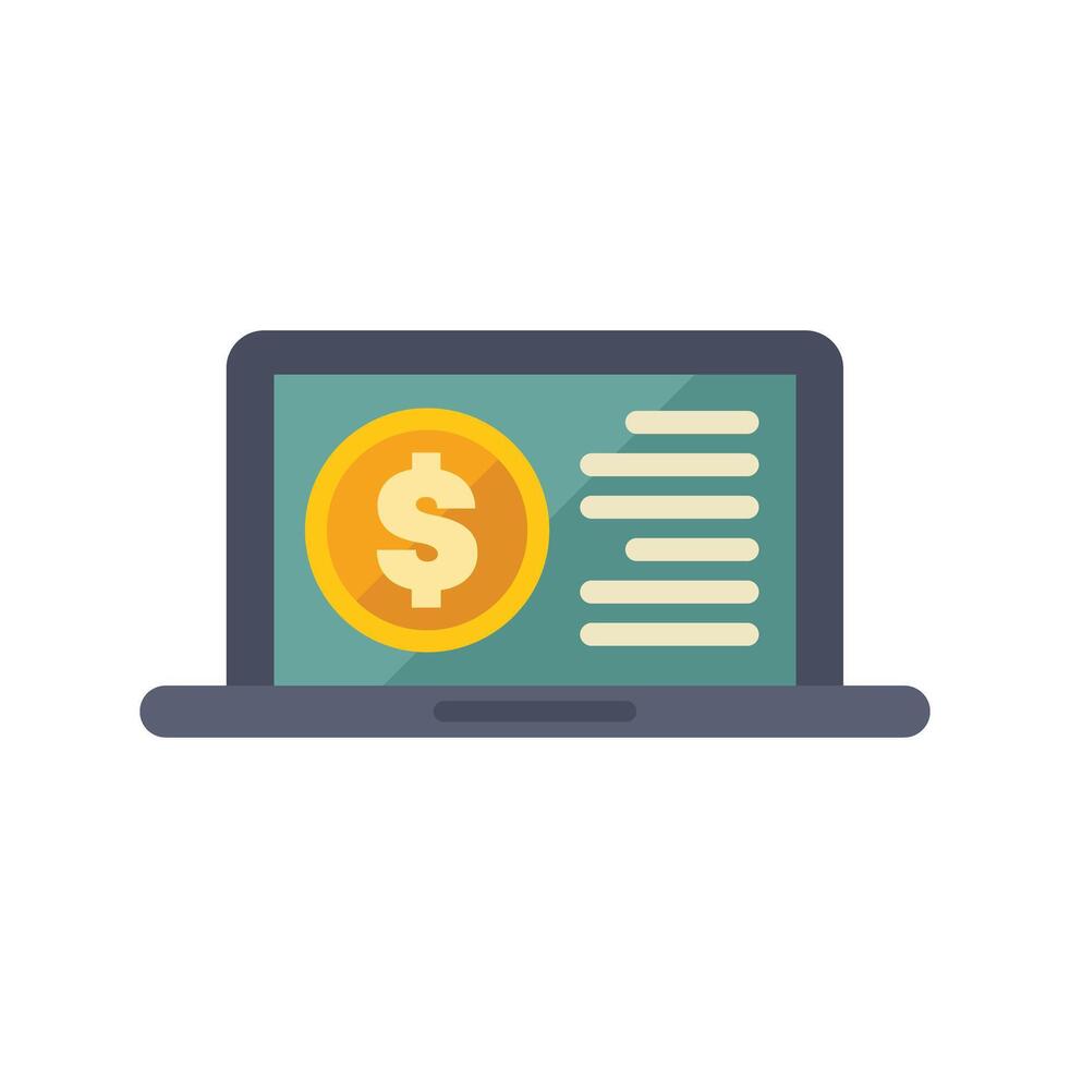 Laptop showing financial data with dollar coin and charts vector