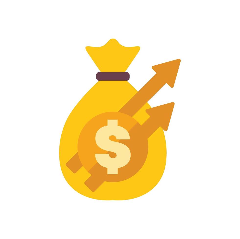 Money bag increasing with growing up arrow showing investment growth vector