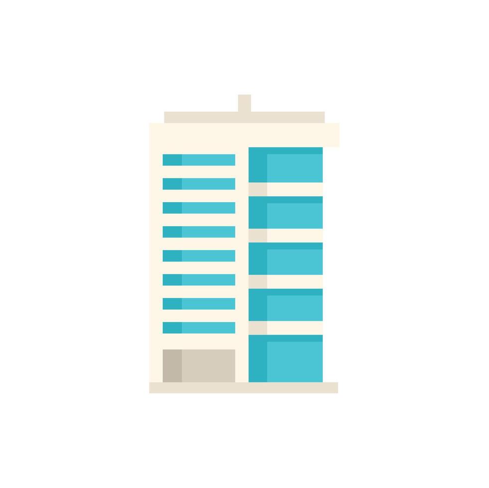 Modern office building pixel art illustration featuring blue windows vector