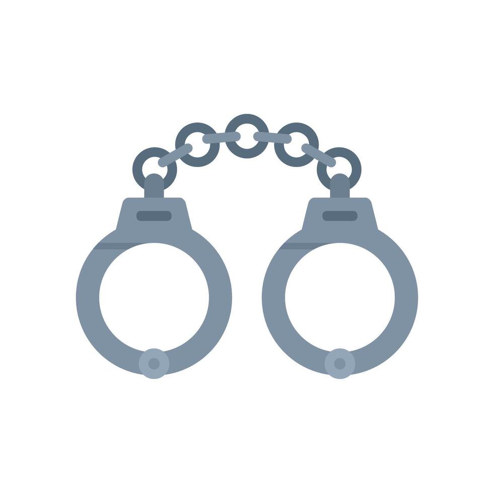 Steel handcuffs restraining with connected chain links vector