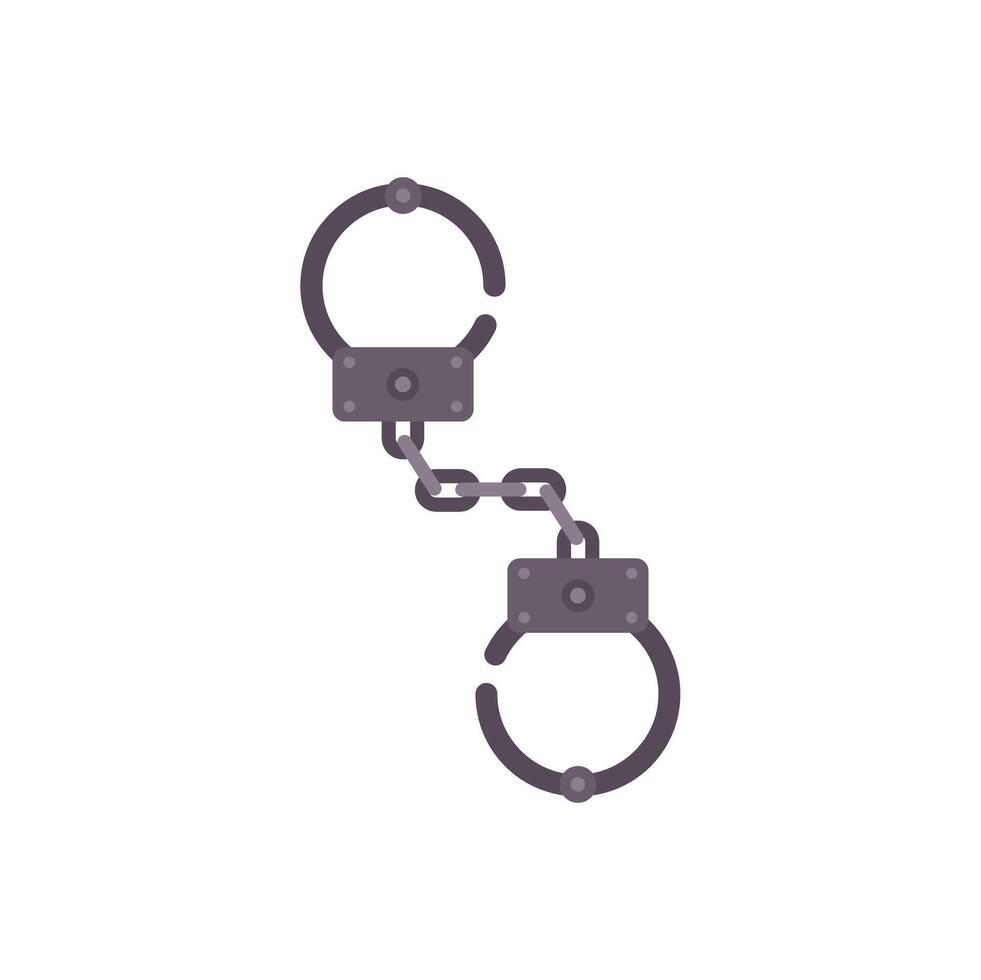 Pair of metal handcuffs restraining with a chain hanging loosely vector