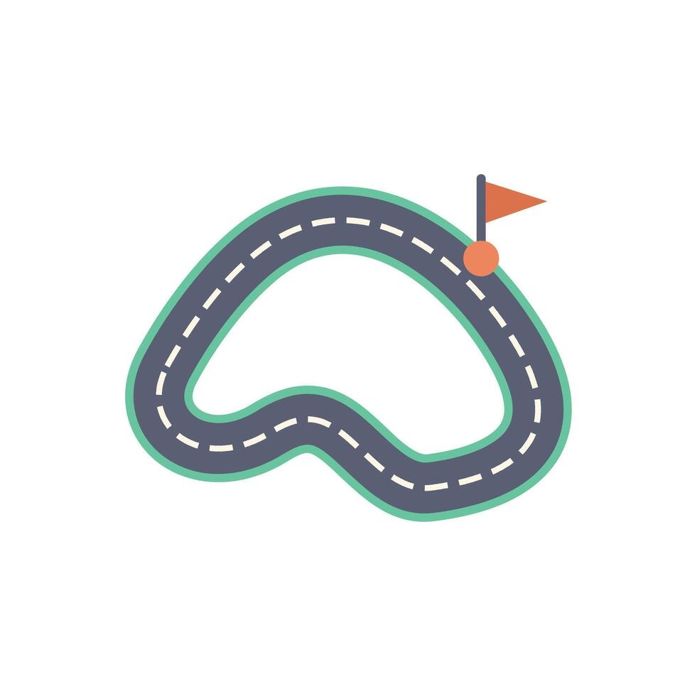 Winding road leading to a finish line with a flag vector