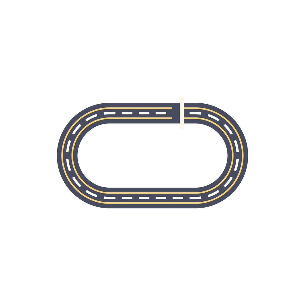 Empty oval asphalt race track with finish line top view vector illustration