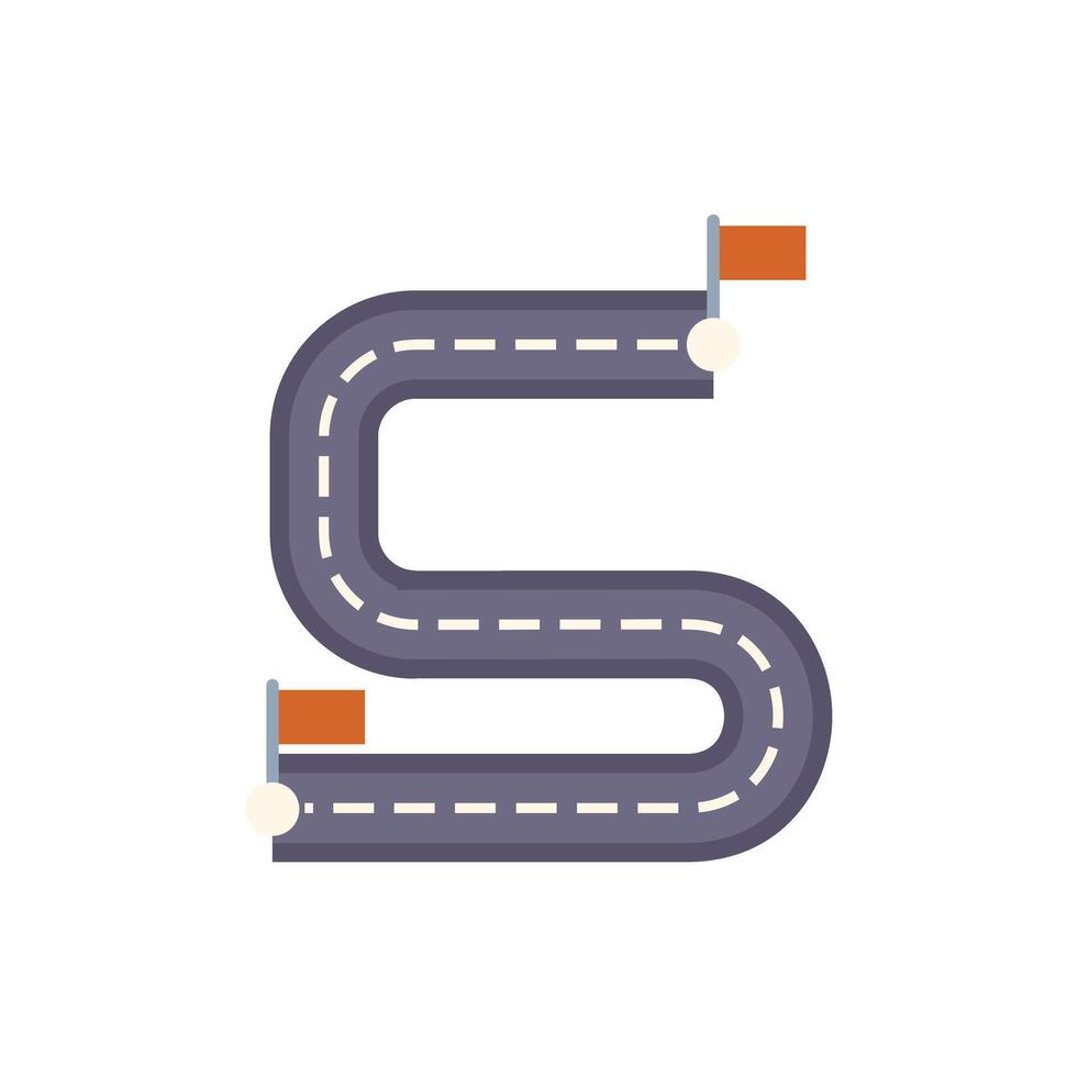 Winding road leading to finish line with checkered flags marking start and end vector