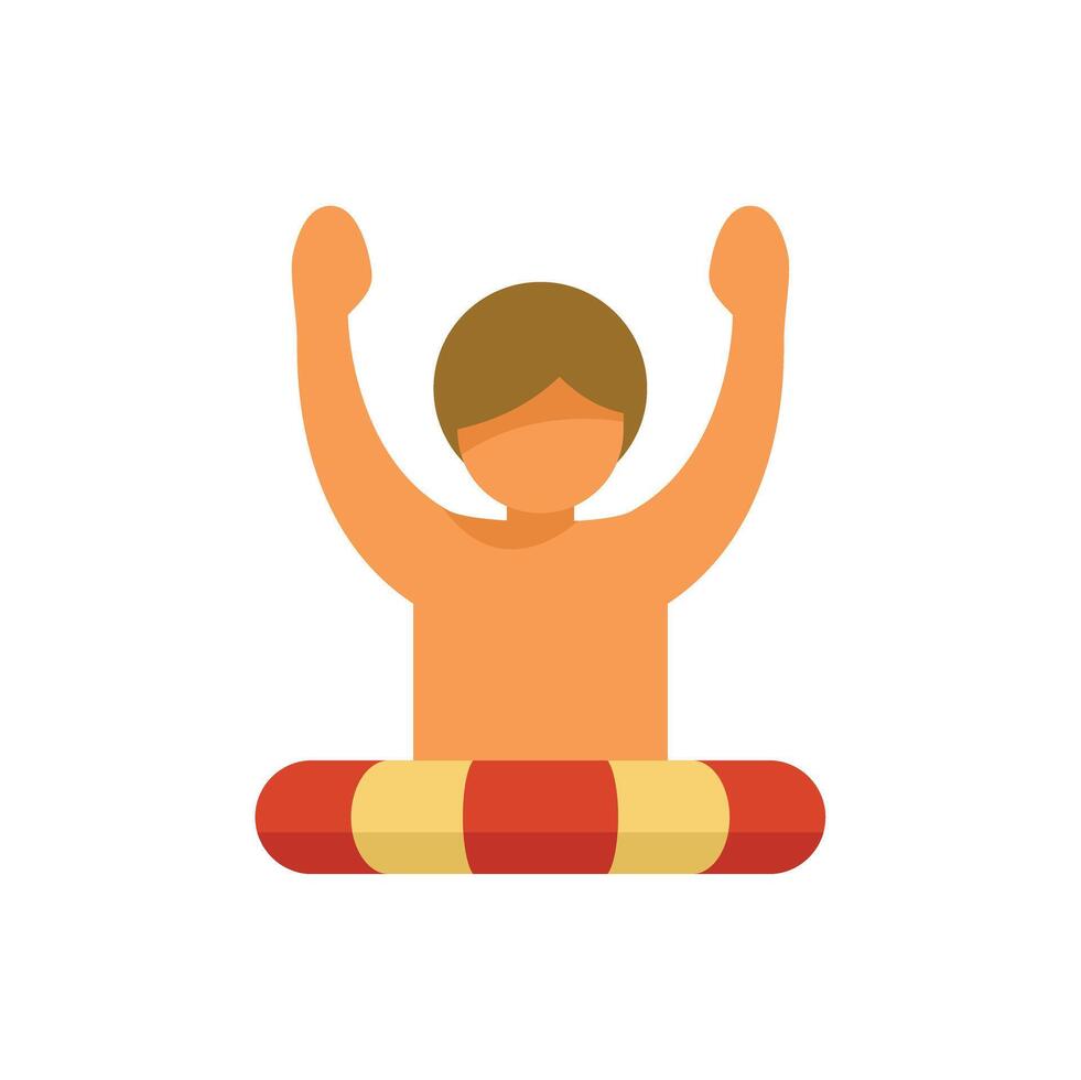 Boy floating and raising arms with inflatable ring at the swimming pool vector