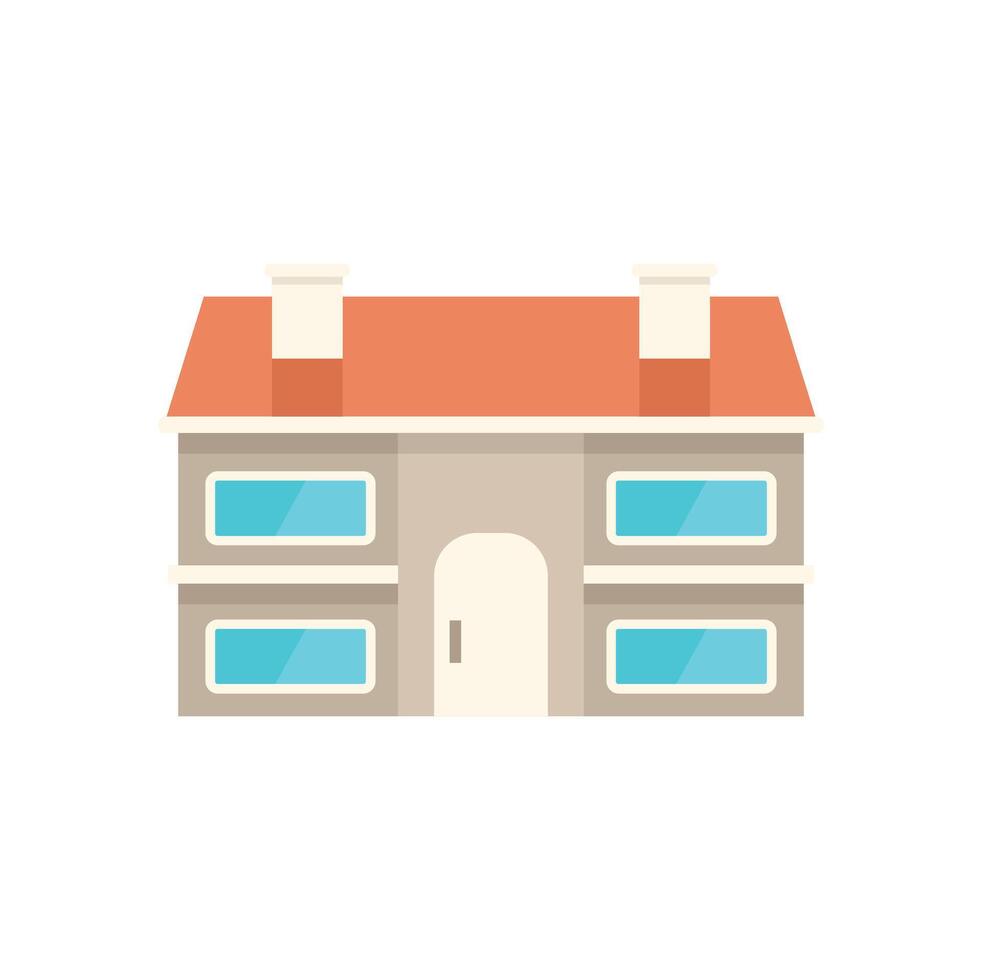 Two storey house with red roof and four windows icon vector