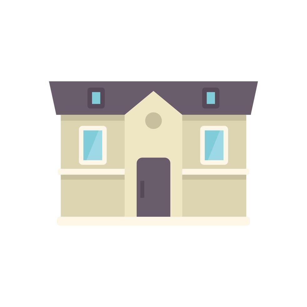 Beige two storey building facade with attic windows and gable roof illustration vector