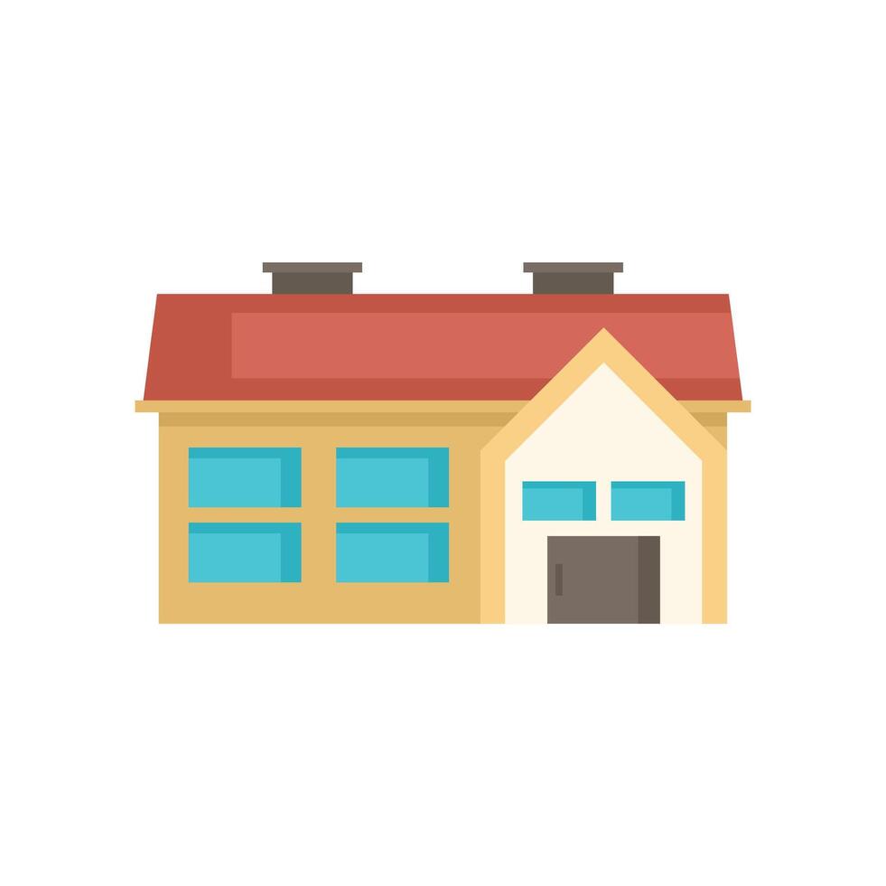 Small office building featuring red roof and large windows vector