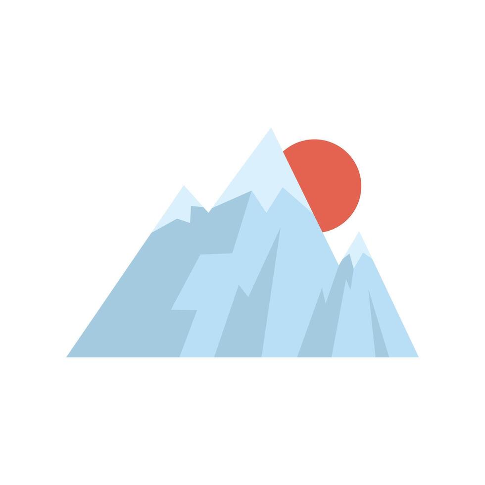 Minimalist vector landscape with mountain peaks and rising sun