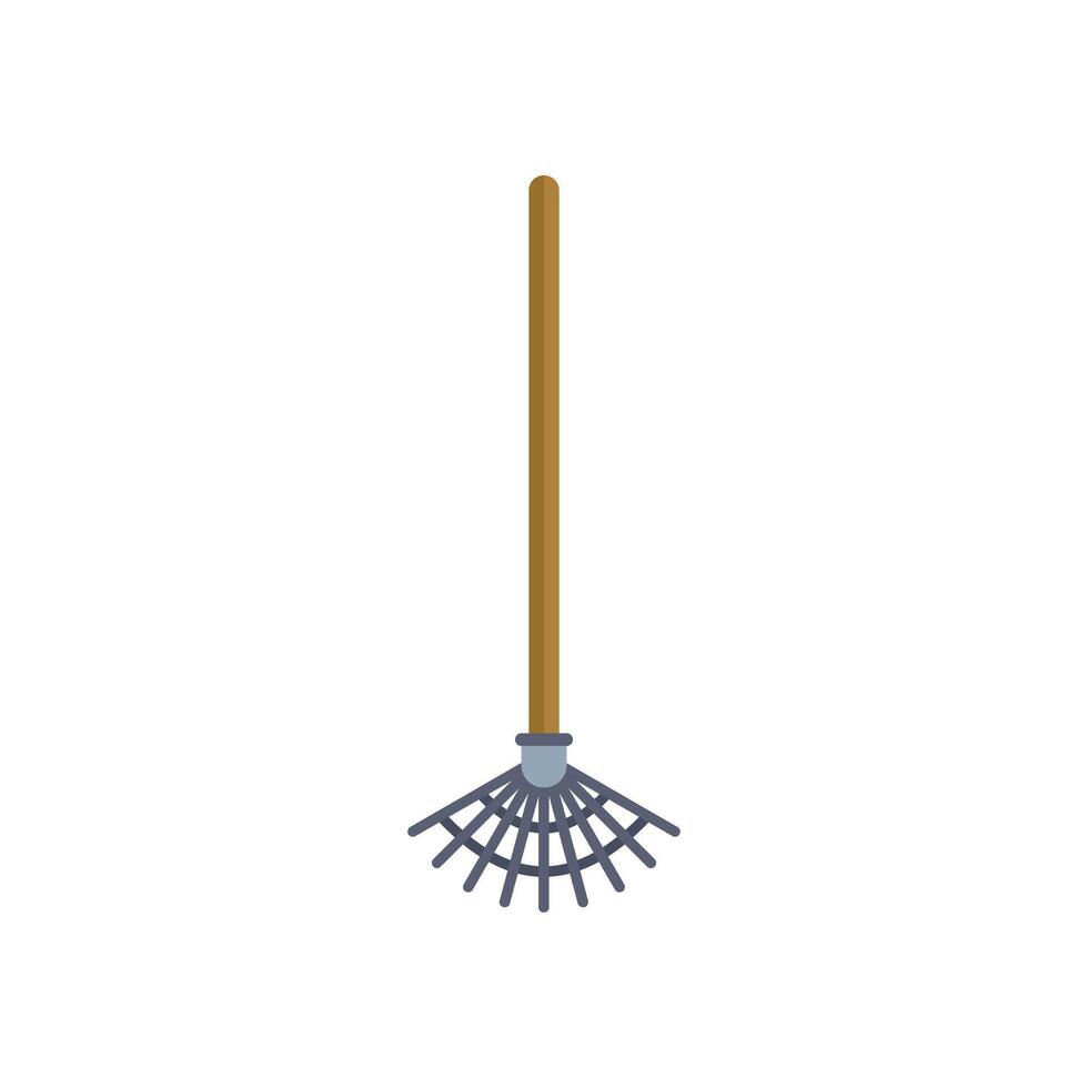 Garden rake standing with wooden handle for gathering leaves vector