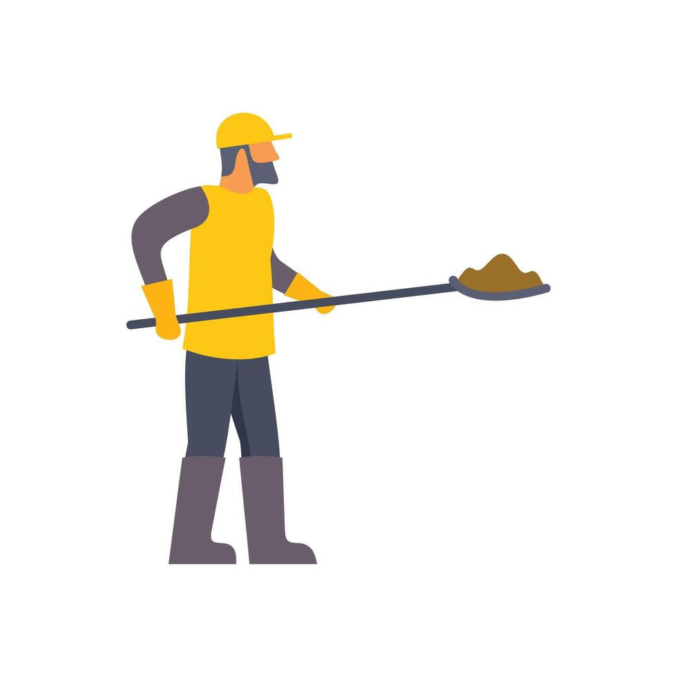 Construction worker holding shovel with soil on white background vector