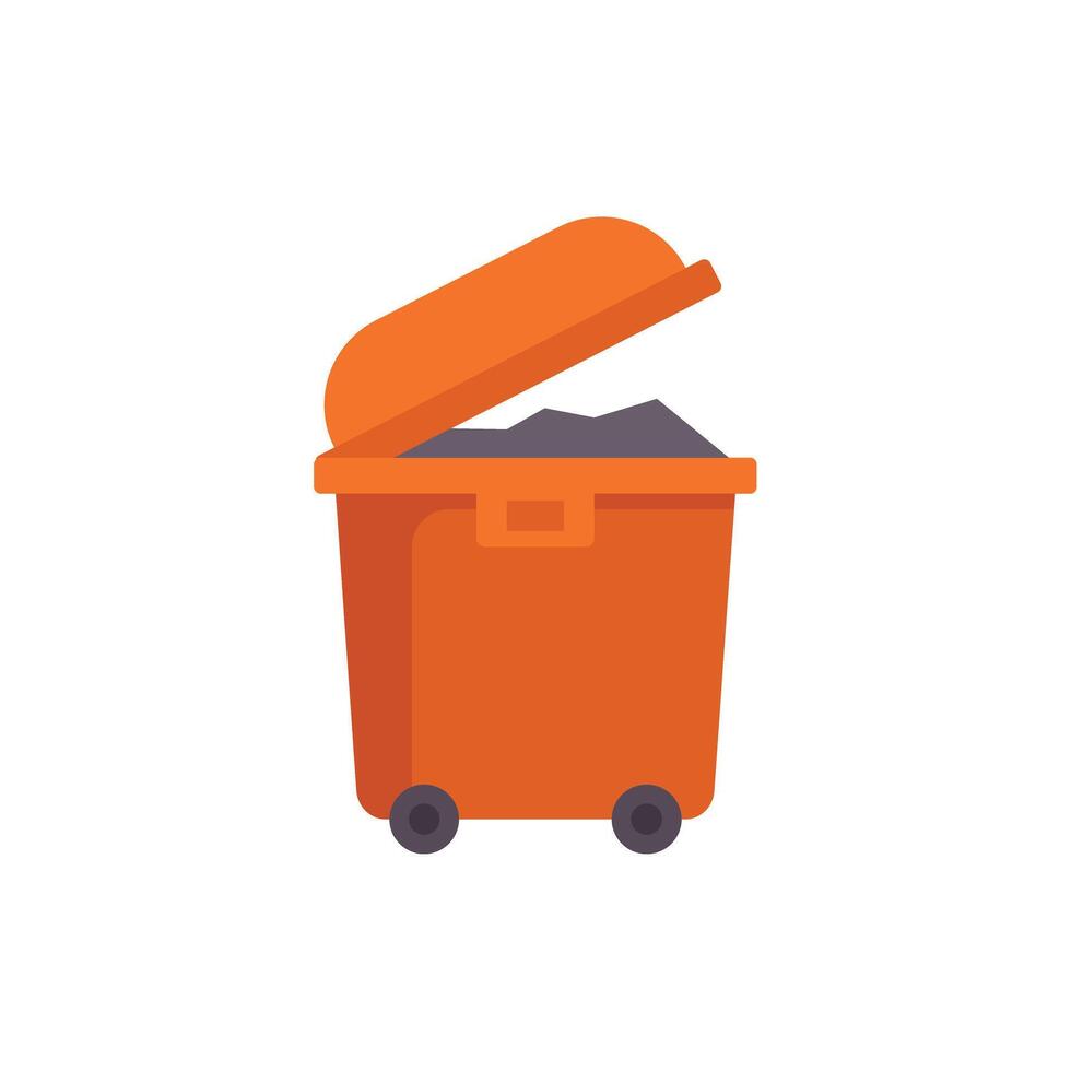 Orange wheelie bin open lid filled garbage illustration vector