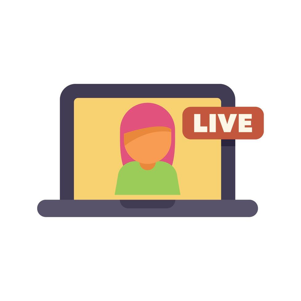 Woman broadcasting live from laptop, online streaming concept vector