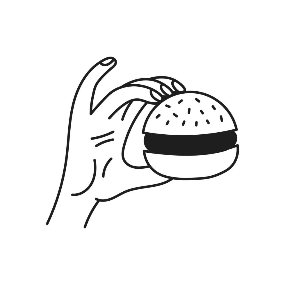 Line Hand Holding Burger vector
