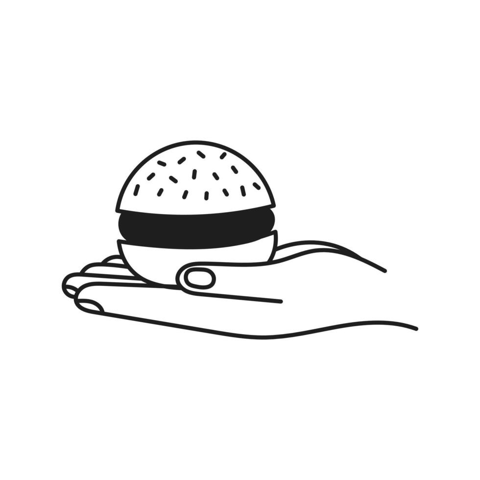 Burger in Hand Line Icon vector