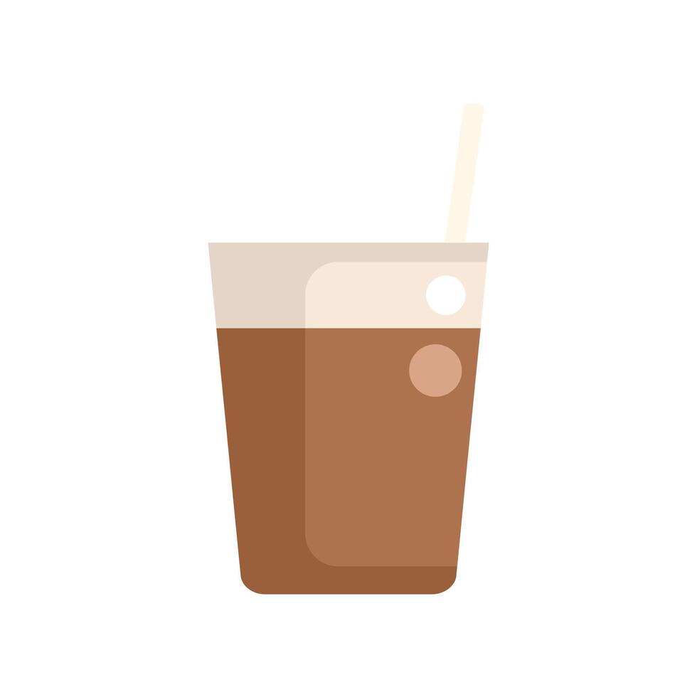 Tall glass containing iced coffee with straw is refreshing on hot day vector